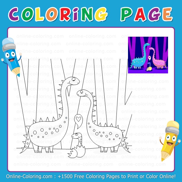 Dinosaur family free online coloring page