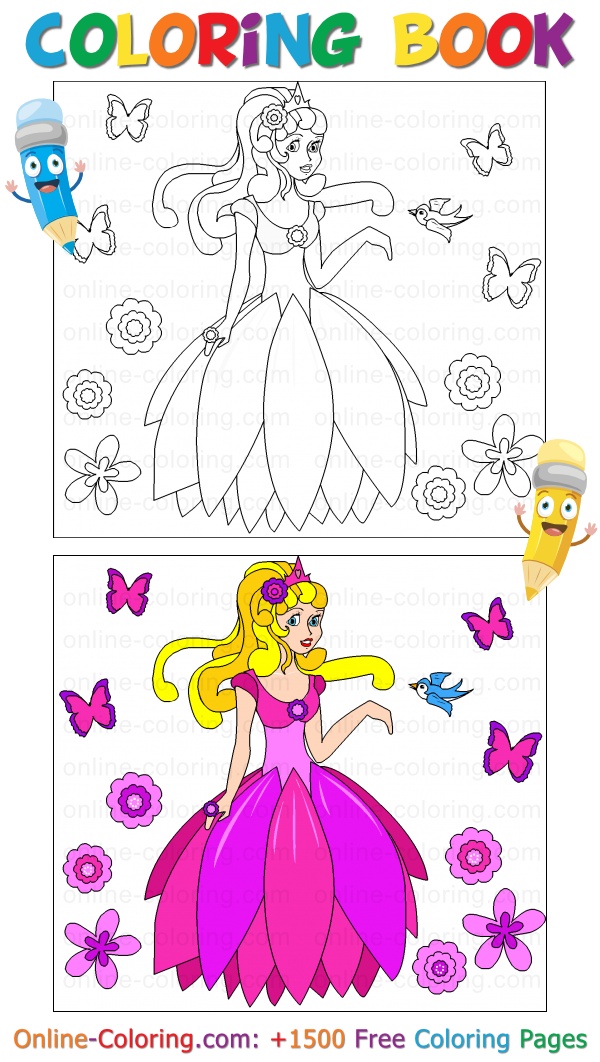 Beautiful princess free online coloring page