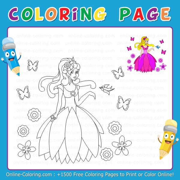 Beautiful princess free online coloring page