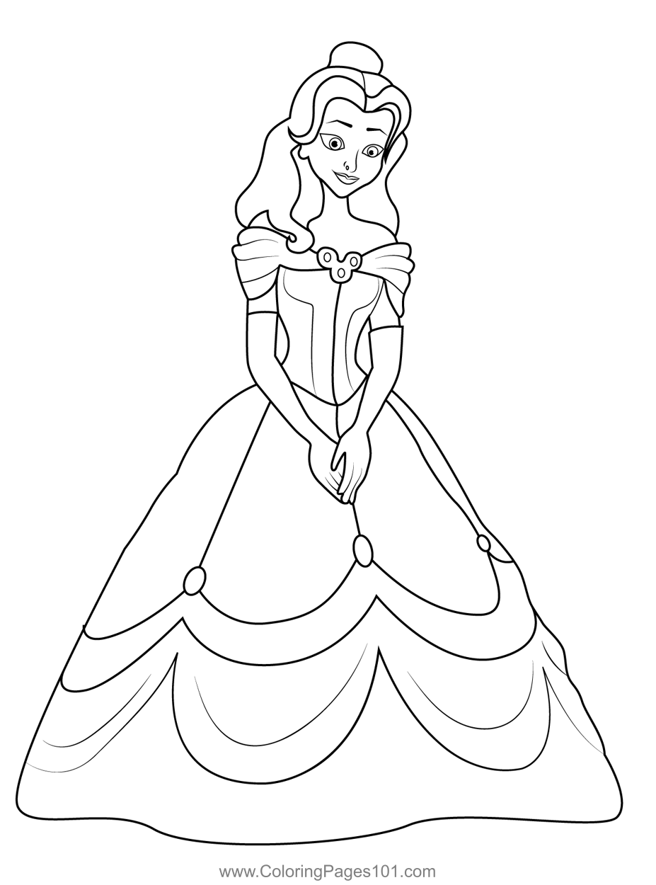 Belle princess coloring page for kids