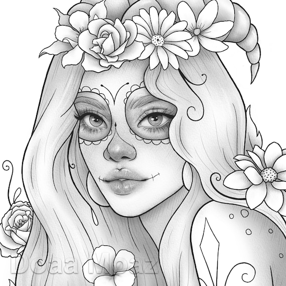 Buy printable coloring page fantasy floral girl portrait online in india