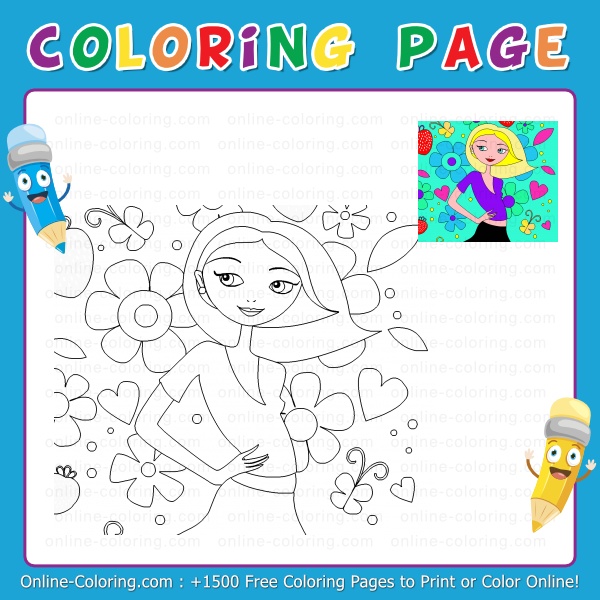 Pretty girl free online coloring page