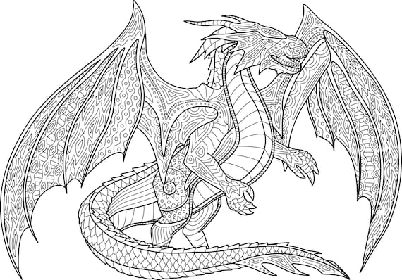 Buy dragon digital printable coloring page medium difficulty online in india