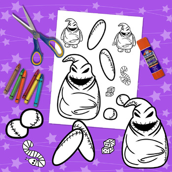 Printable color cut build oogie boogie paper doll for halloween