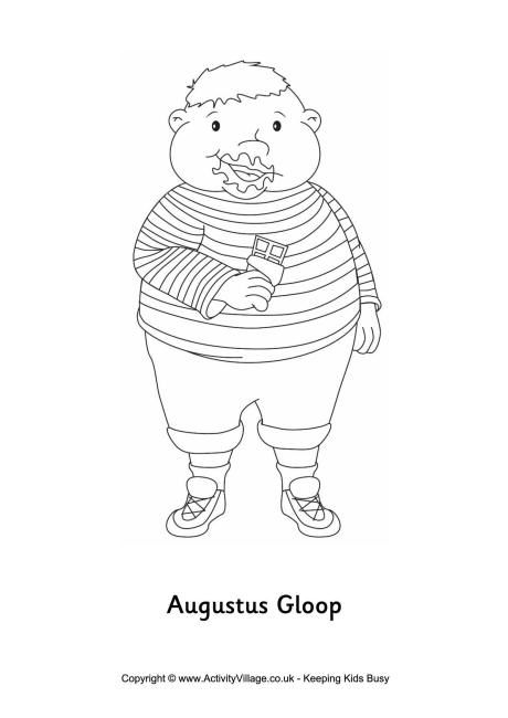 Augustus gloop colouring page chocolate factory charlie and the chocolate factory crafts willy wonka party