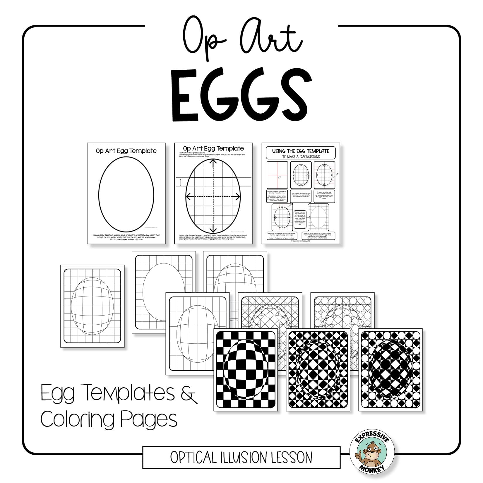 Op art egg drawing â expressive monkey