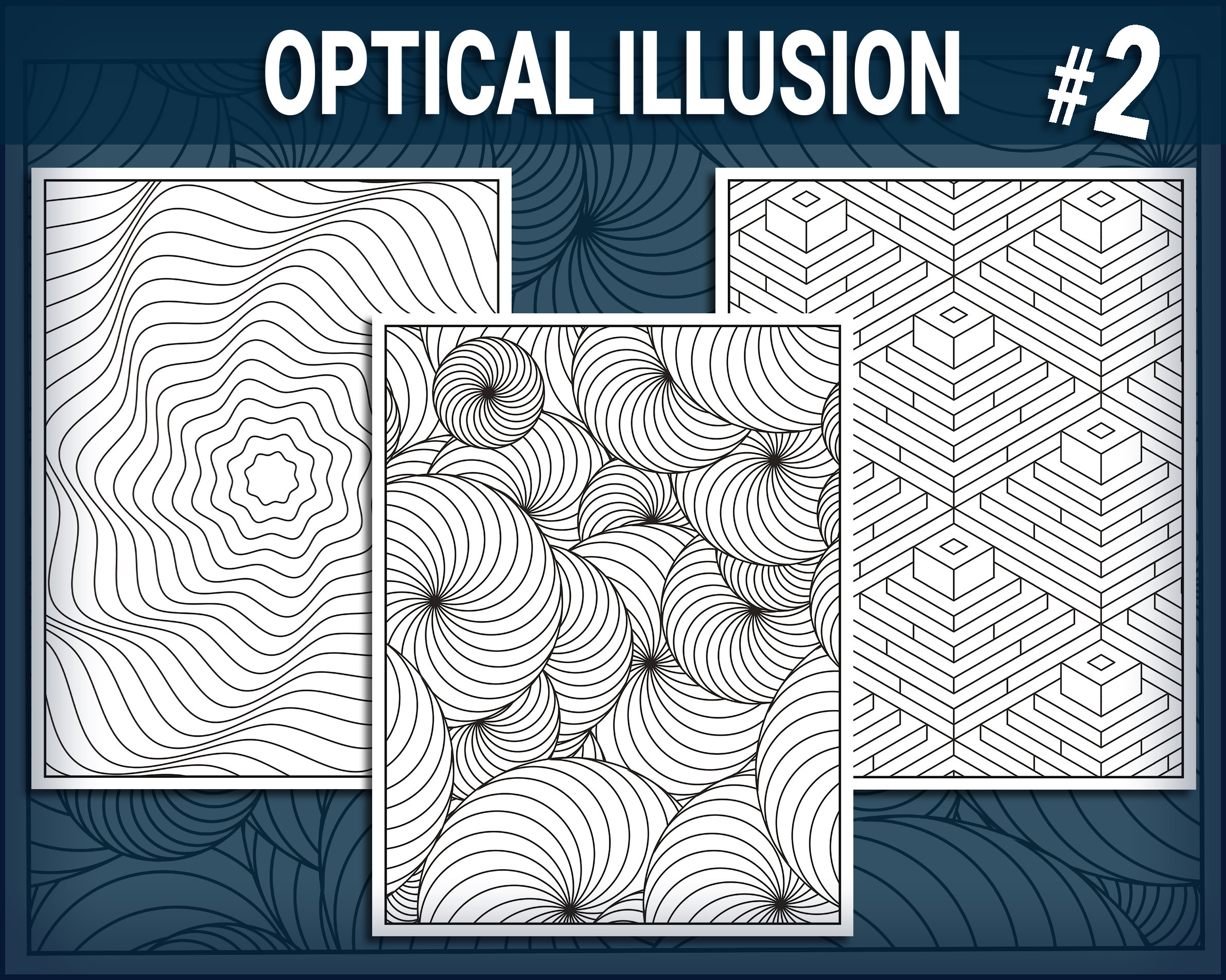 D optical illusion coloring pages vol geometric shapes abstract patterns coloring book for adults pdf digital download