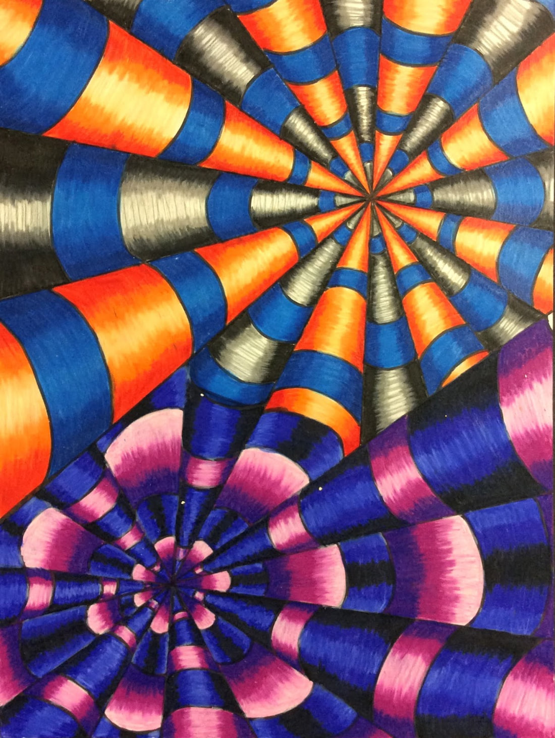 Drawing an optical illusion with warm and cool plimentary colors