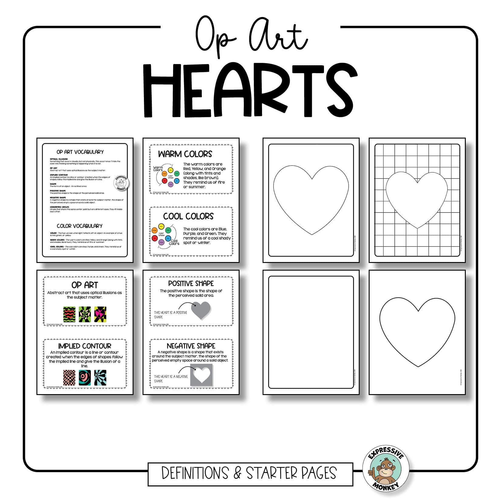 Op art heart drawing coloring pages