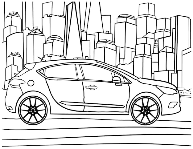 Premium vector car coloring page for kids line art vector blank printable design for children to fill in