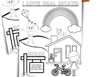 Printable house coloring page for kids realtor open house activity for children i love real estate coloring page editable template