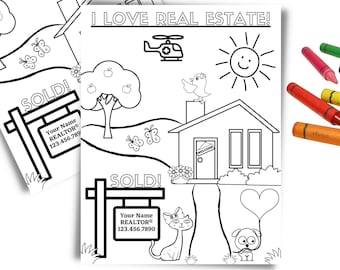 Editable realtor coloring page open house coloring activity real estate coloring page color activity for kids editable template canva