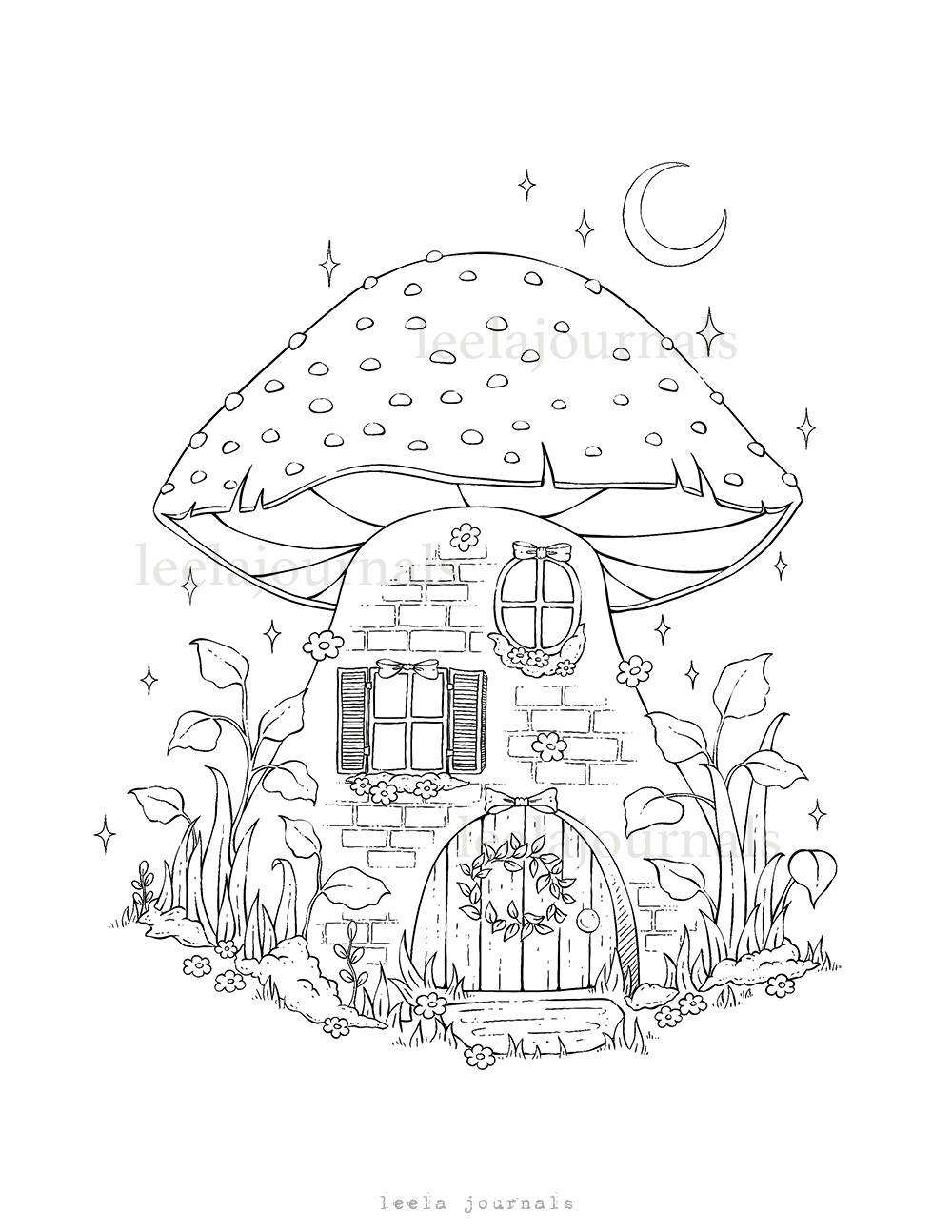 X mushroom house coloring page digital download â