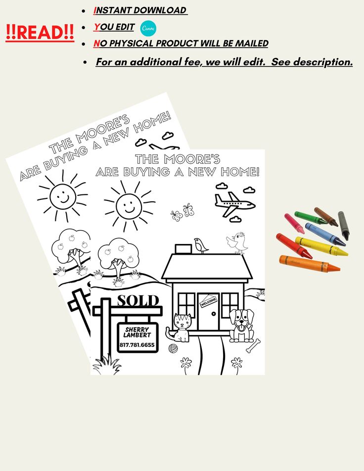 Editable realtor coloring page open house coloring activity