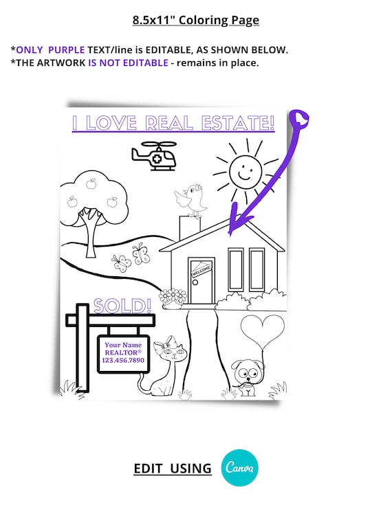 Editable realtor coloring page open house coloring activity