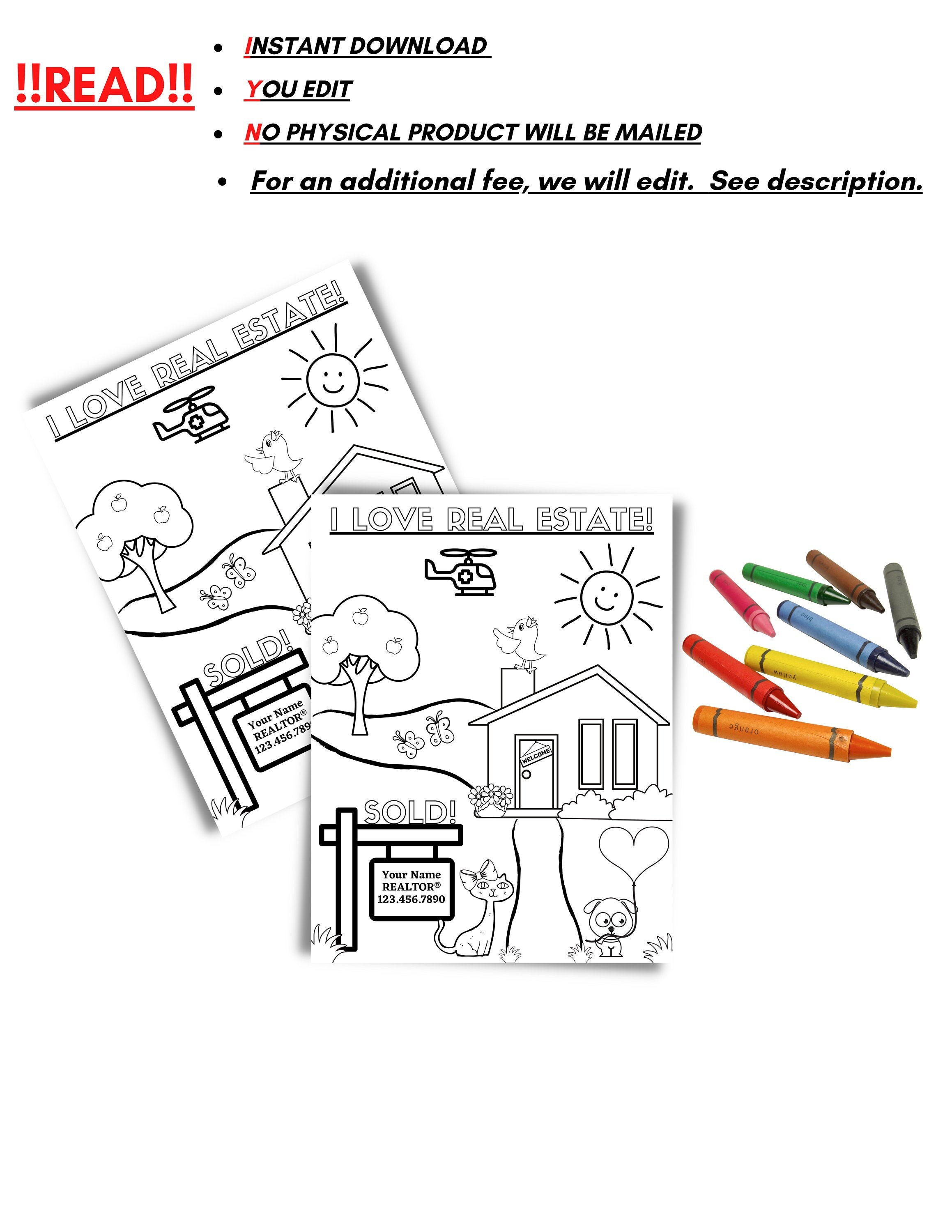 Editable realtor coloring page open house coloring activity real estate coloring page color activity for kids editable template canva