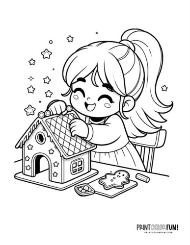 Sweet fun gingerbread house coloring pages for kids at