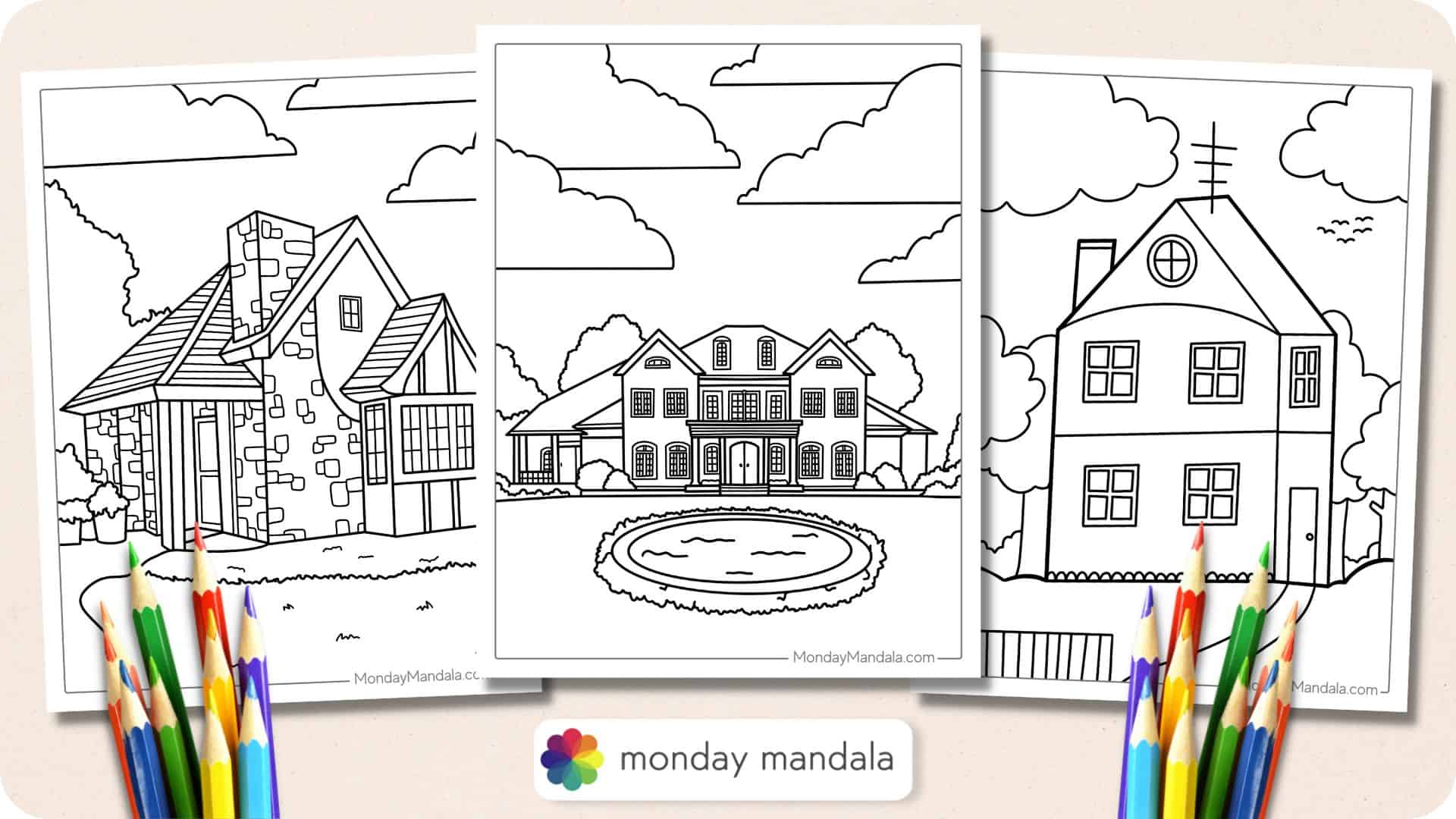 House coloring pages free pdf printables