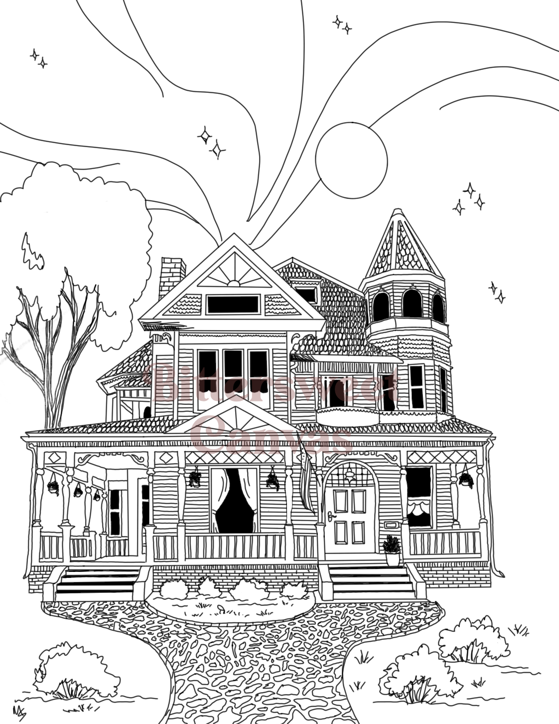 Victorian house coloring page digital downlad â bittersweet canvas
