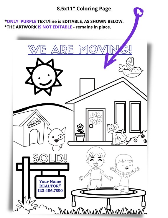 Editable realtor coloring page open house coloring activity