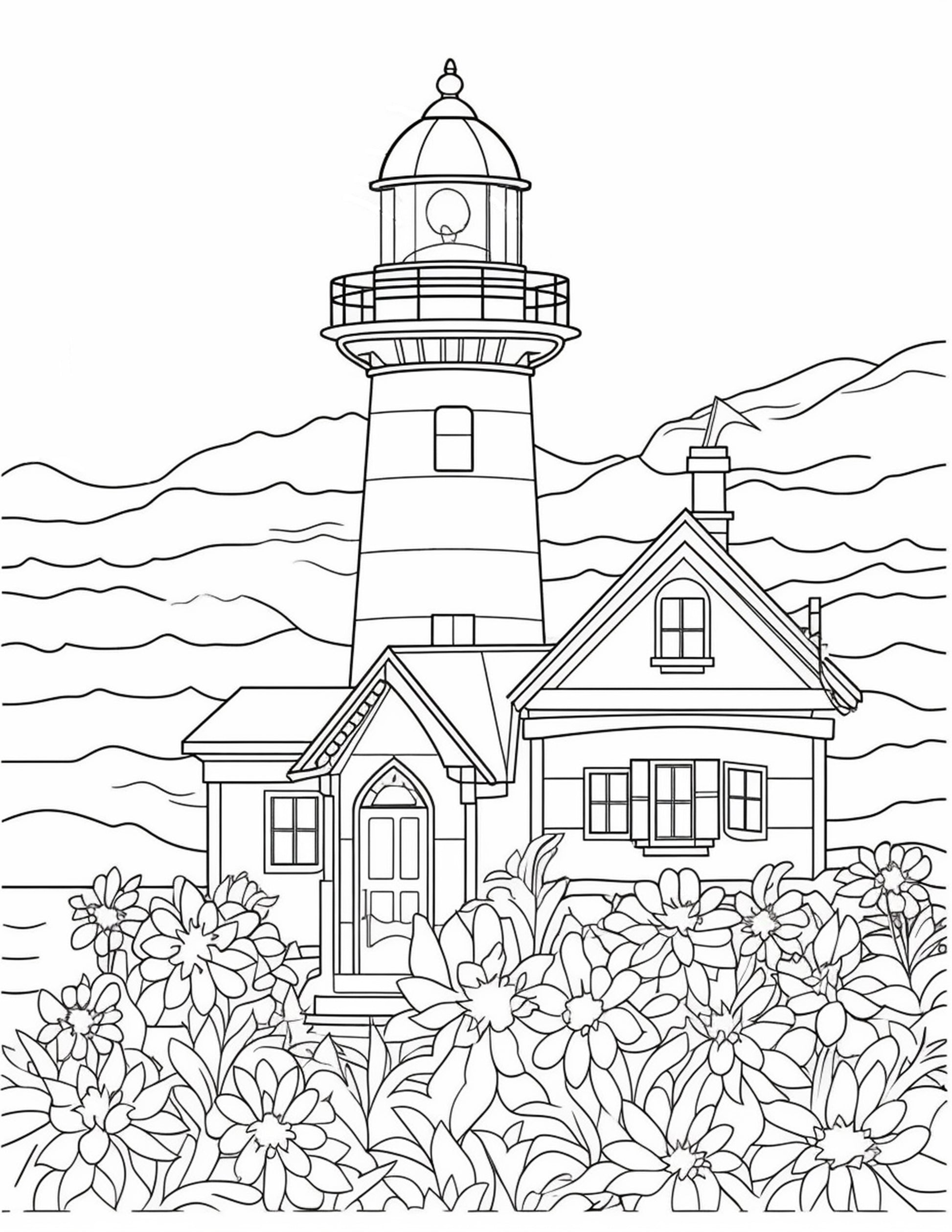 Printable lighthouse scene coloring pages for adults printable pd â coloring