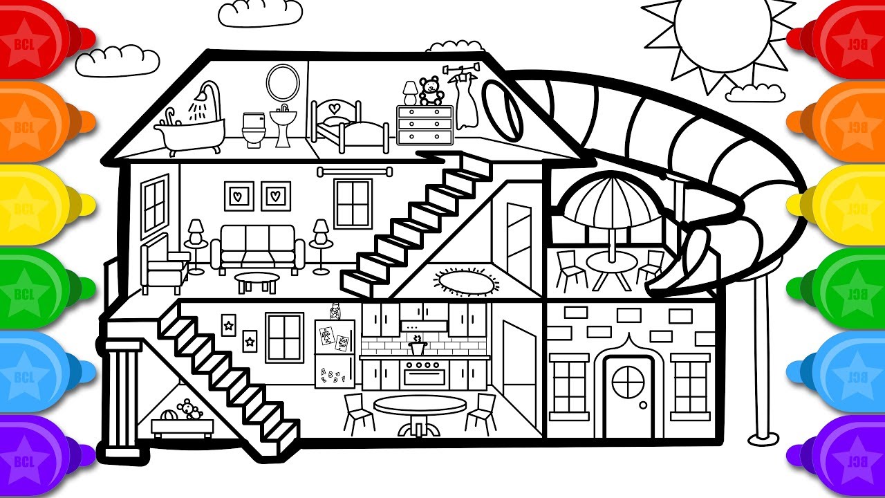 Glitter house coloring and drawing for kids how to draw a glitter house coloring page