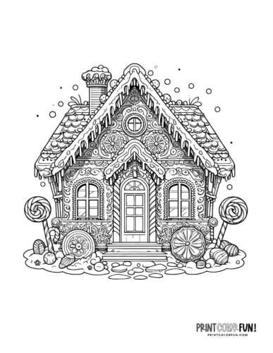 Sweet fun gingerbread house coloring pages for kids at