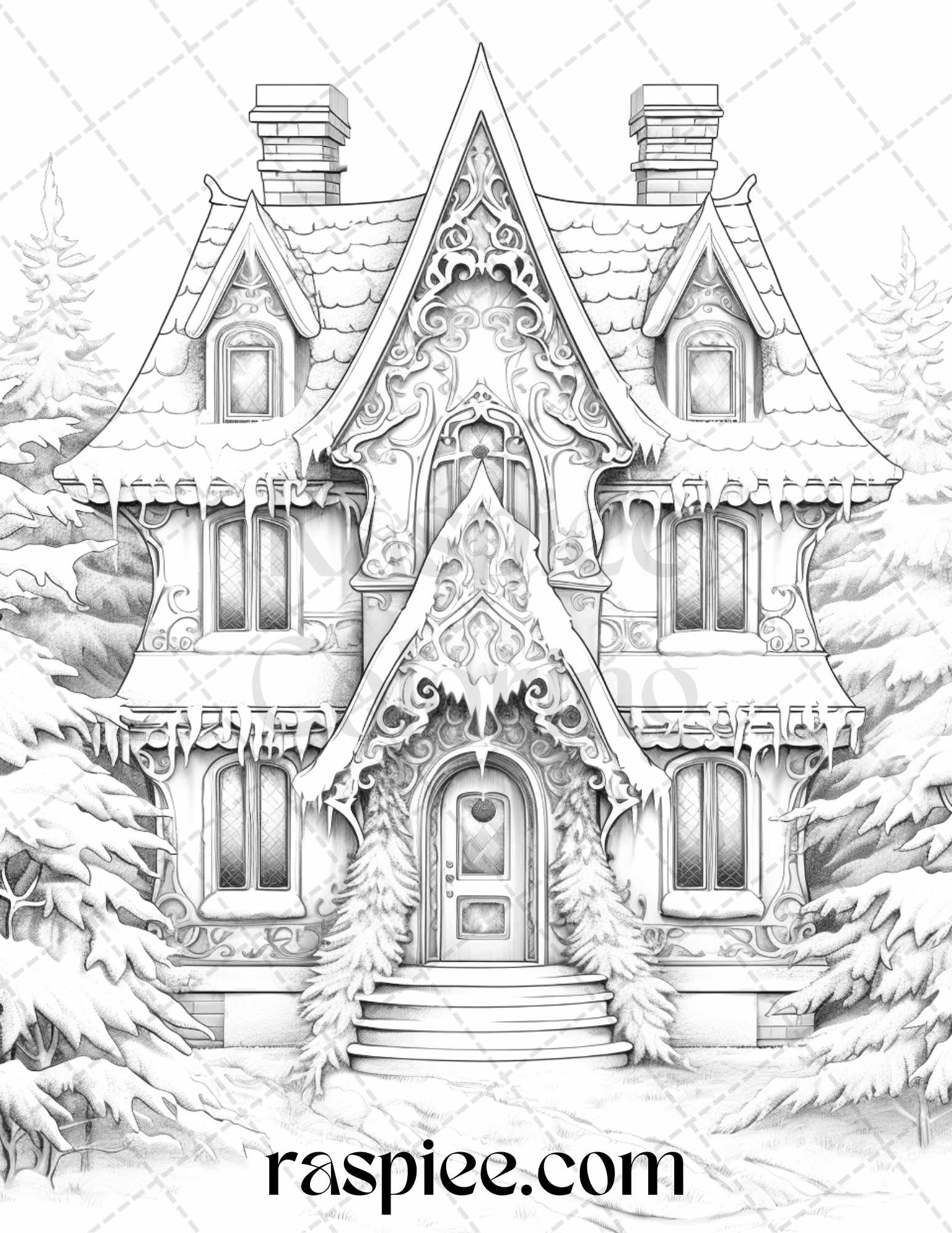 Fantasy christmas houses grayscale coloring pages printable for adu â coloring