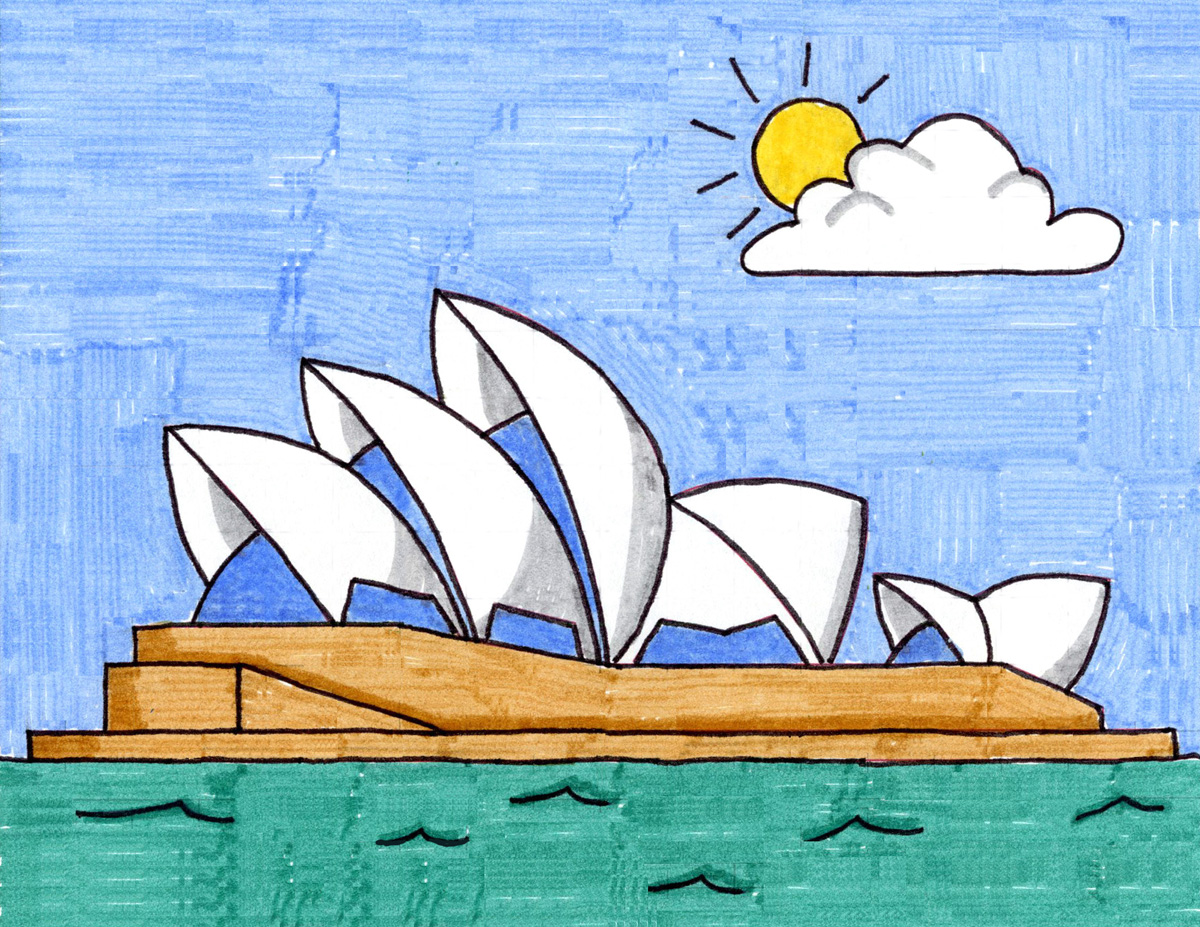 Easy how to draw the sydney opera house tutorial and coloring page