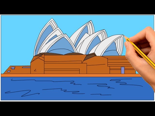 How to draw the sydney opera house step by step easy coloring page drawing learn colors for kids