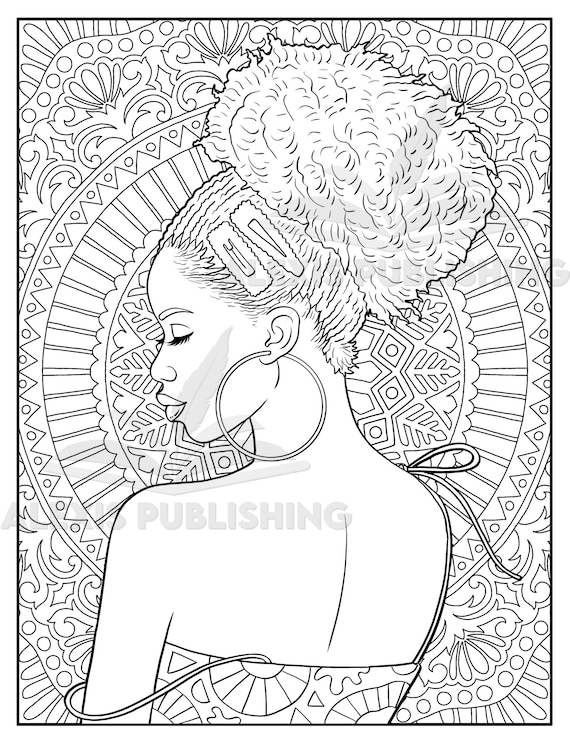 Adult coloring page instant download beautiful black woman printable