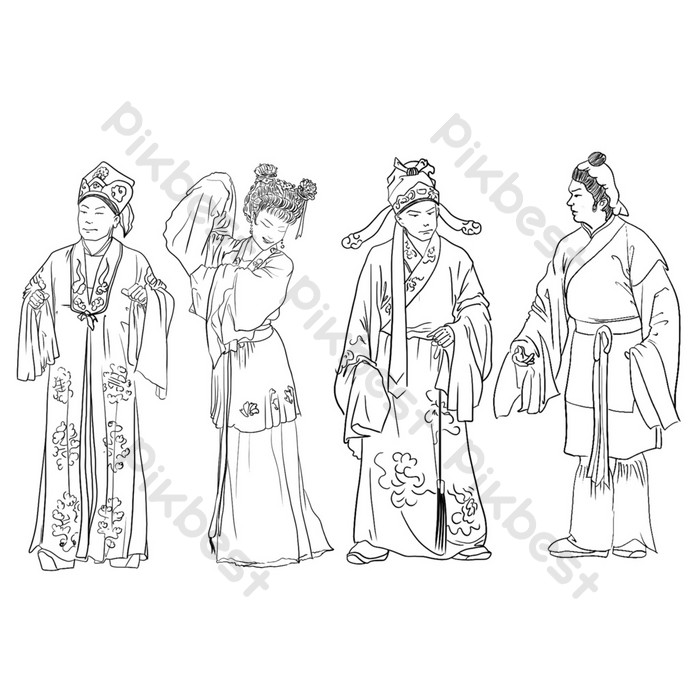 Sketch opera characters huangmei opera line costume png images psd free download