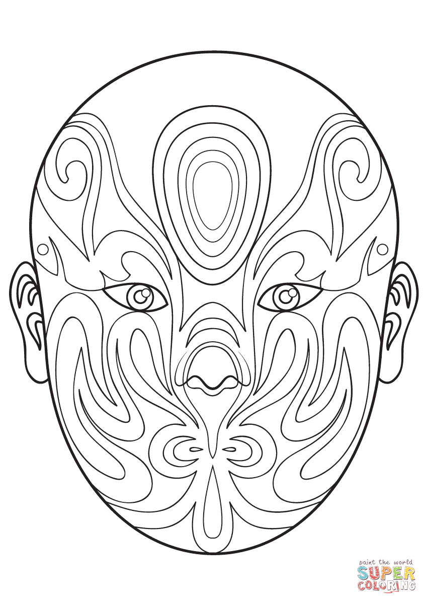 Chinese opera mask coloring page free printable coloring pages