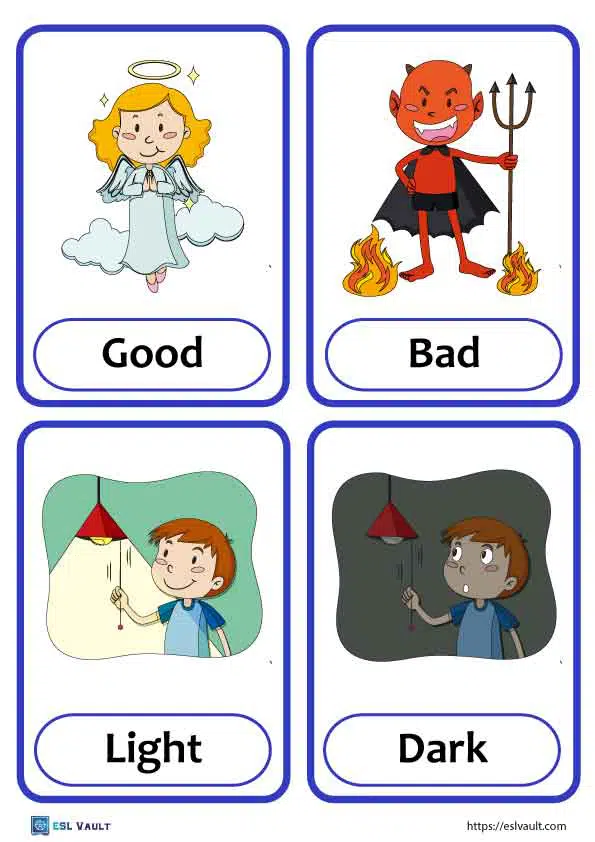 Free printable opposites flashcards