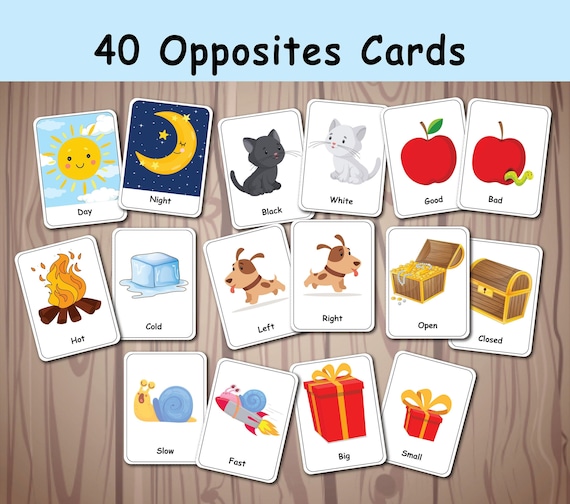 Opposites matching flashcards printable activity pairing cards preschool memory game first grade special education homeschool resource