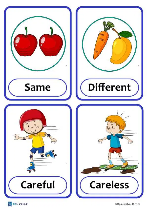 Free printable opposites flashcards