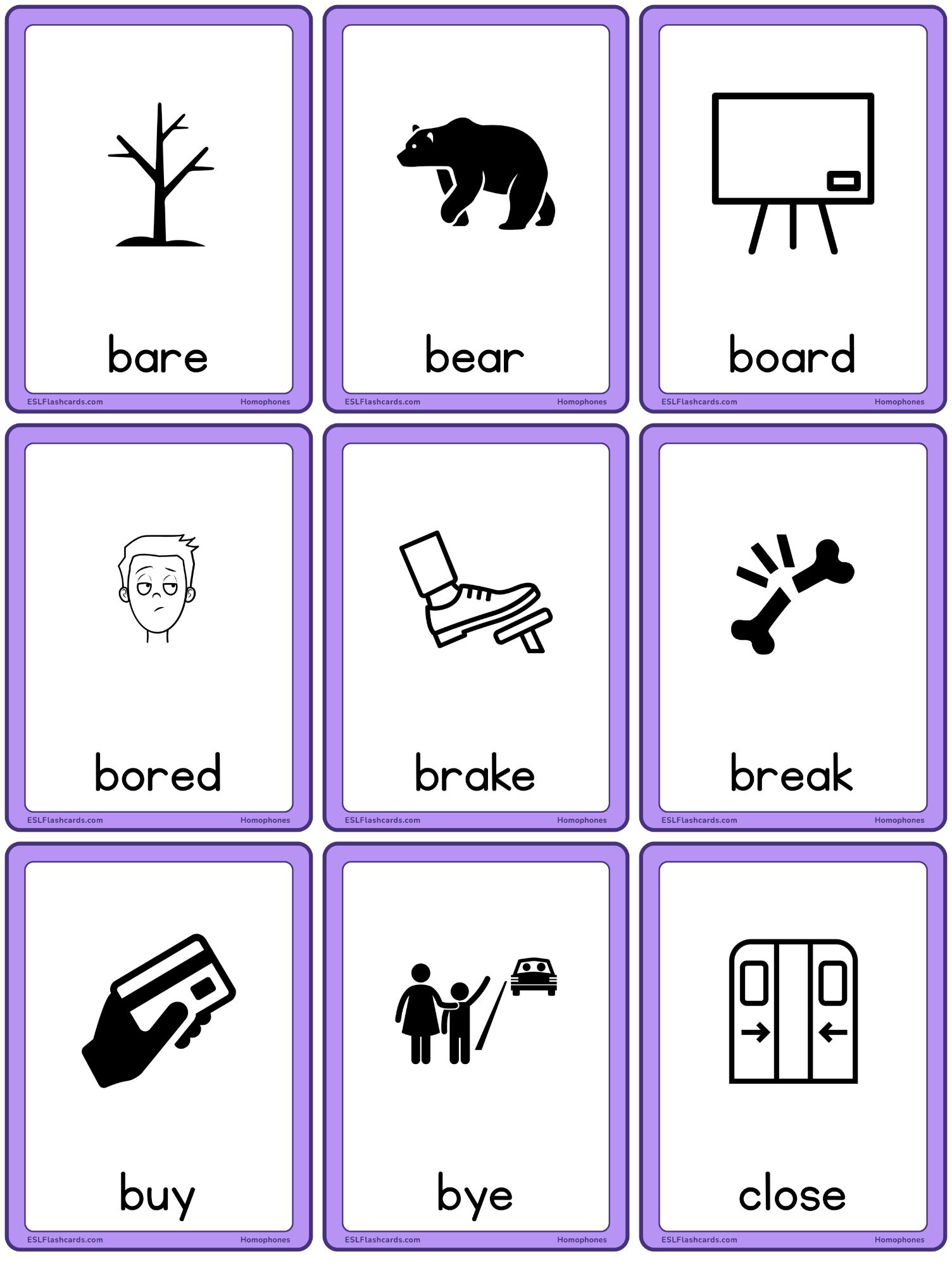 Homophones â esl flashcards