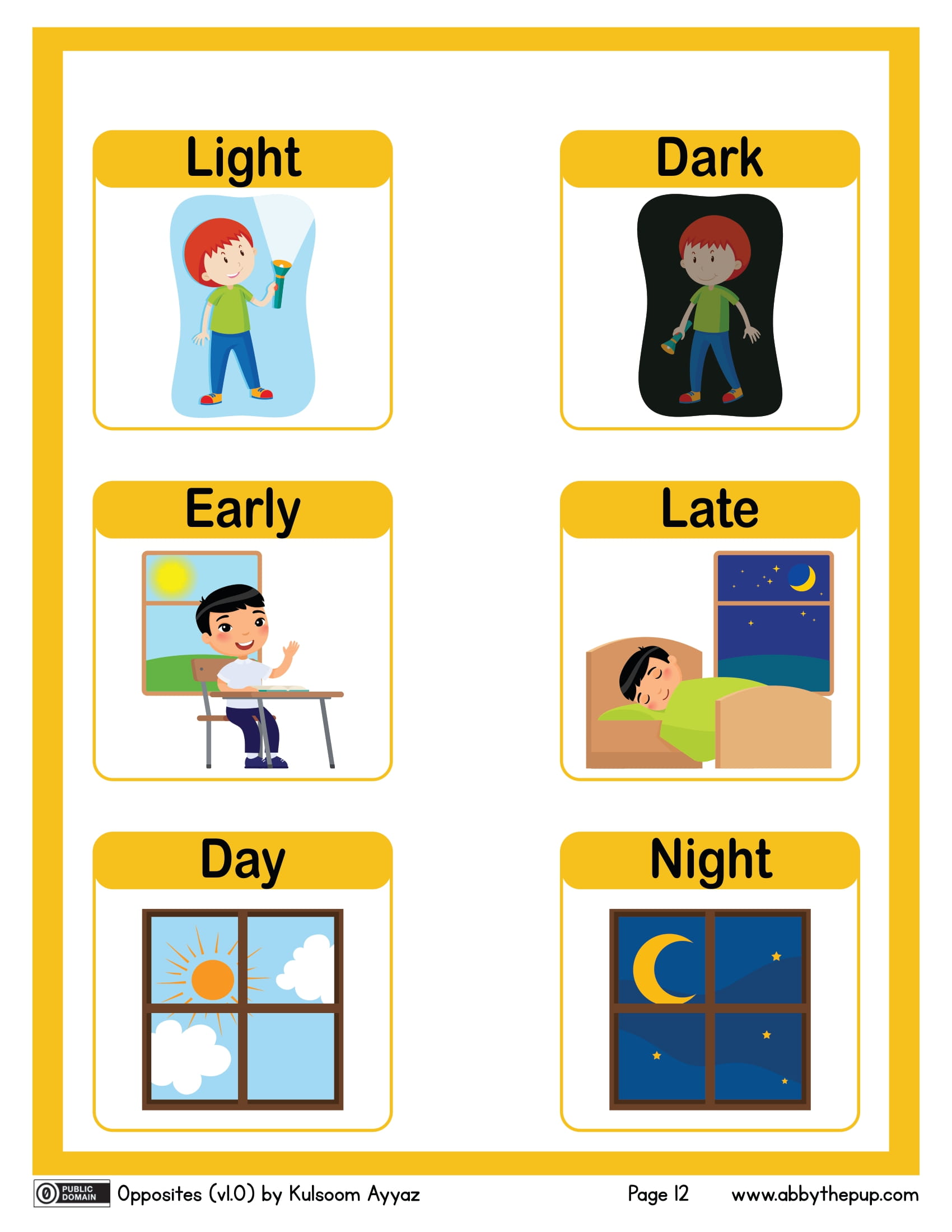 Lightdark earlylate daynight flash cards free printable papercraft templates