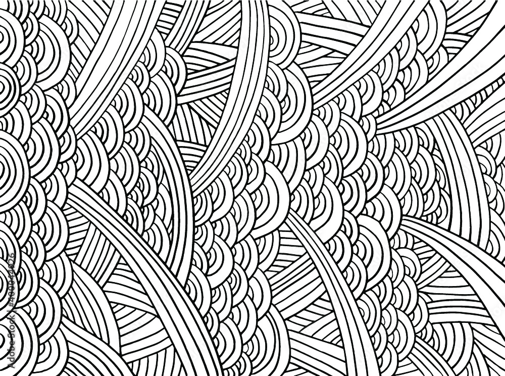 Abstract line background vector artwork black and white pattern coloring book pages optical illusion amazing hand drawn doodling art poster banner print template vector