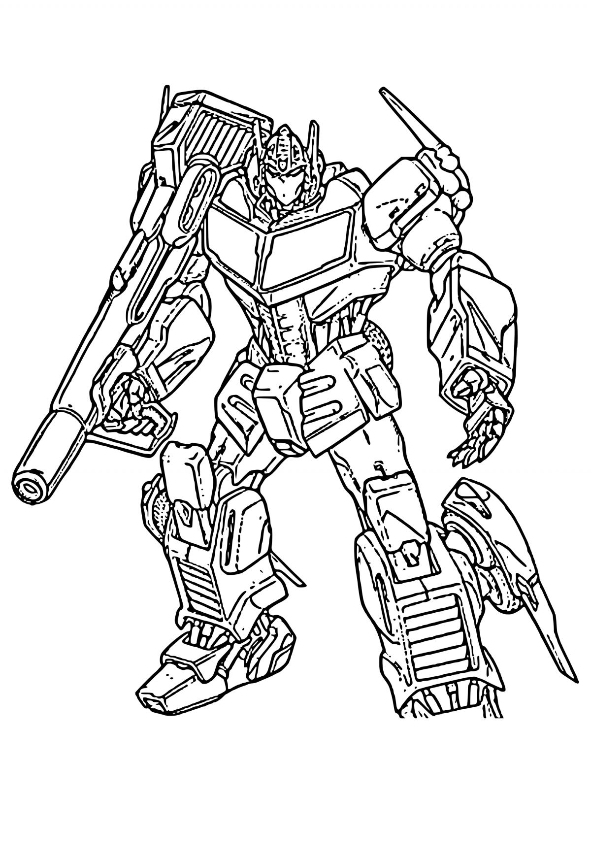 Free printable optimus prime weapon coloring page for adults and kids