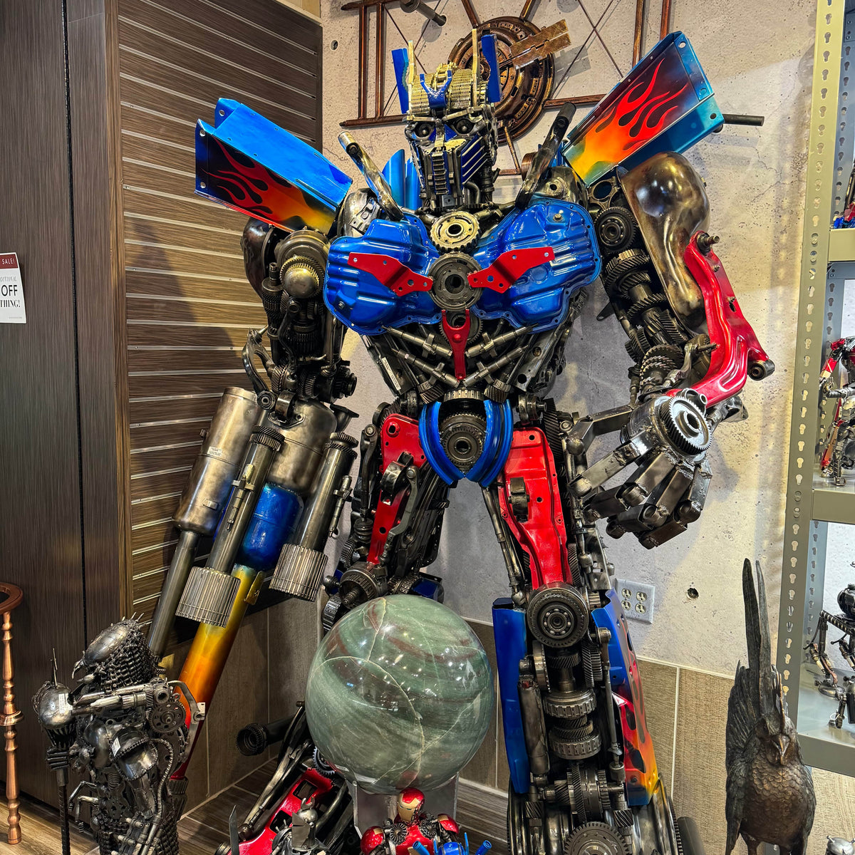 Optimus prime inspired recycled metal art sculpture