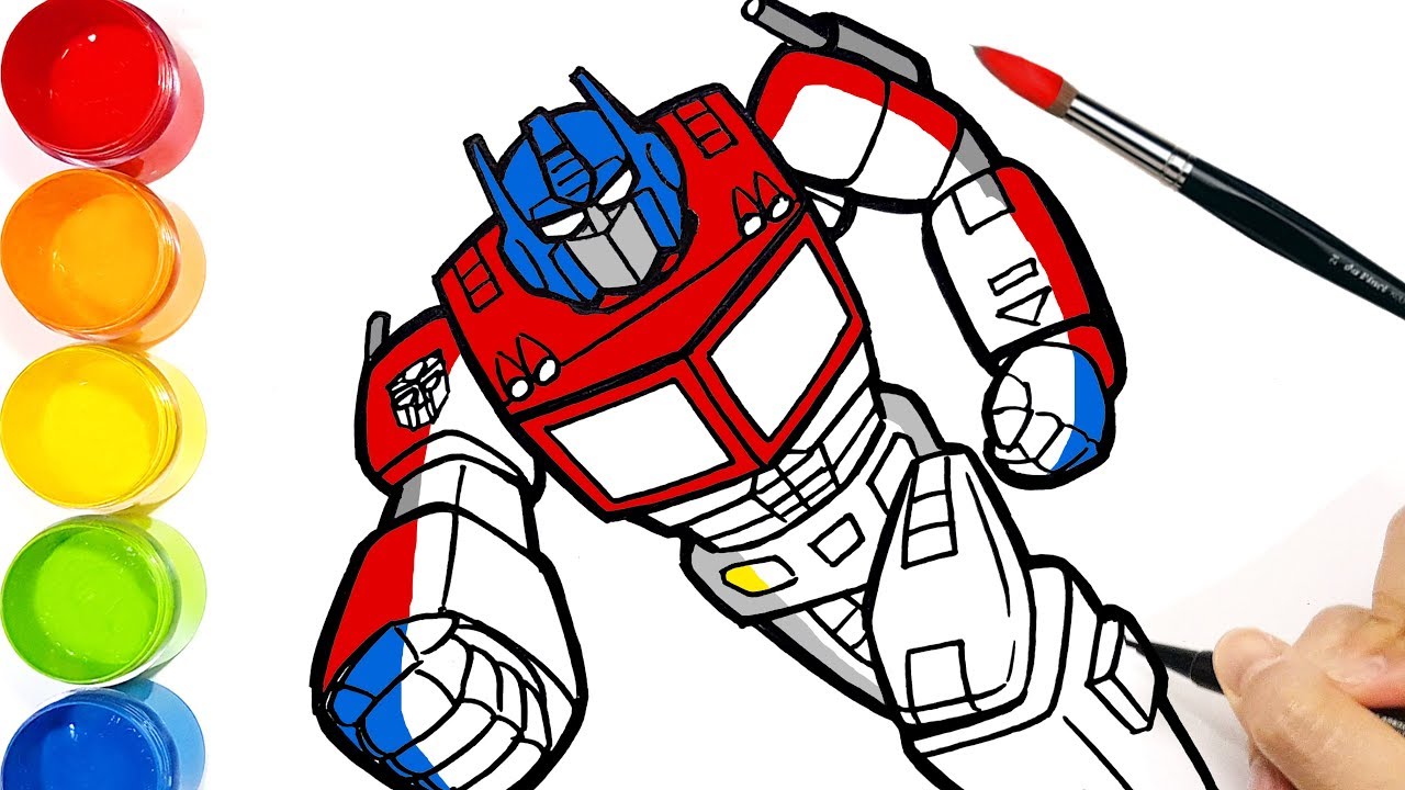 Draw and paint transformer optimus prime drawing coloring pages for kids learn colors tim tim tv