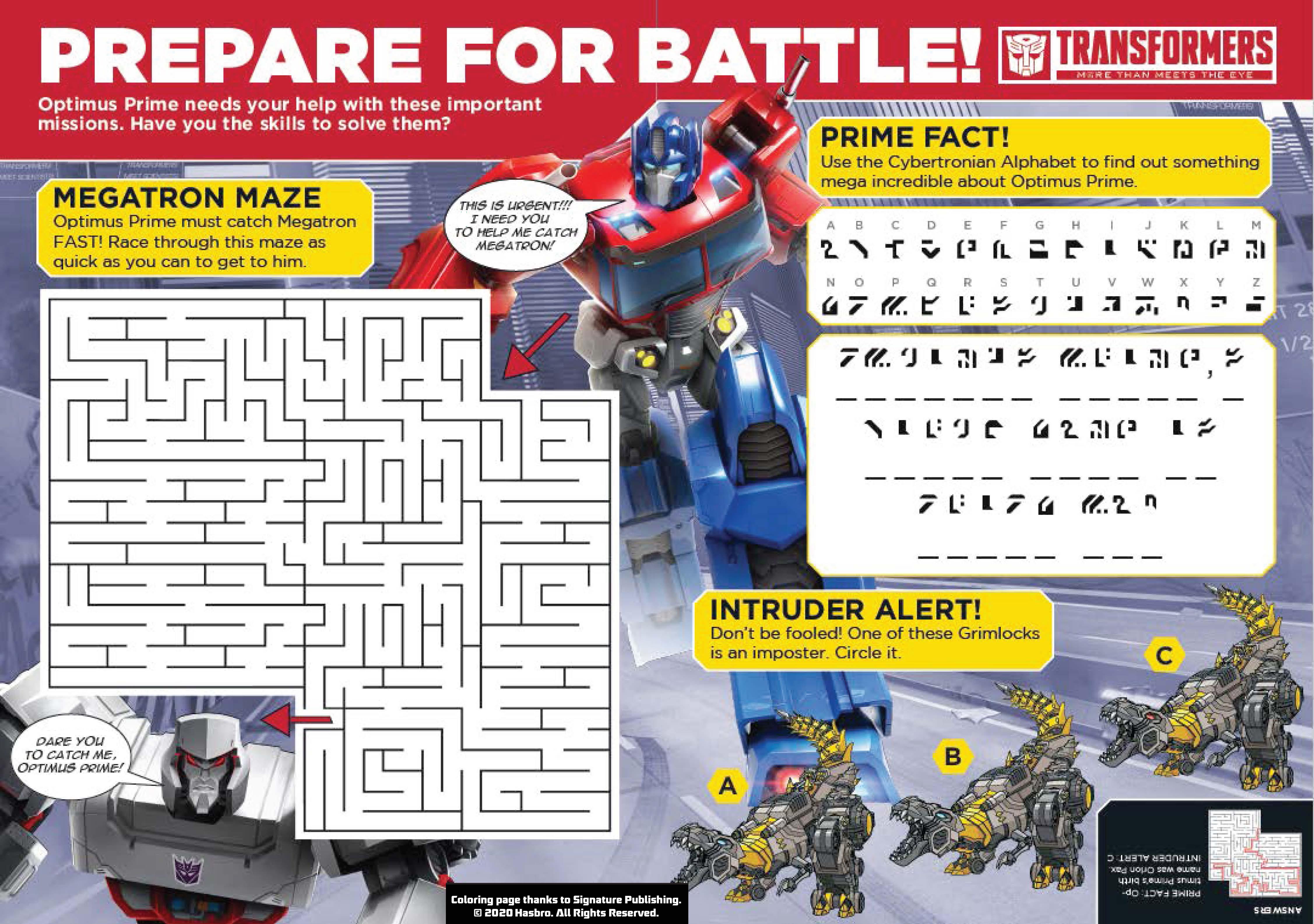 Hasbros bring home the fun free printable optimus prime worksheet