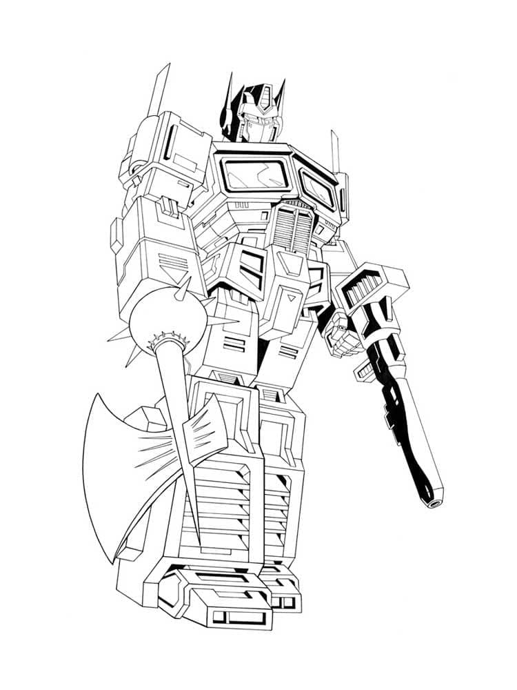 Optimus prime with weapons coloring page