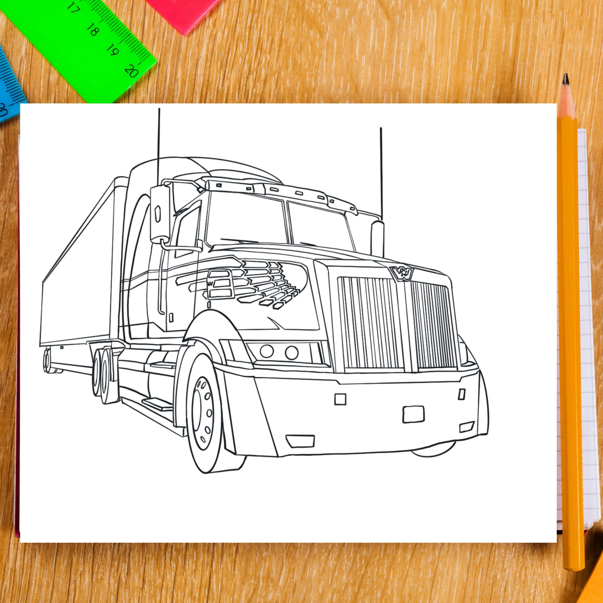 Bundle printable unique big rig semi truck coloring pages big rig colouring pages digital downloadable activities for kids