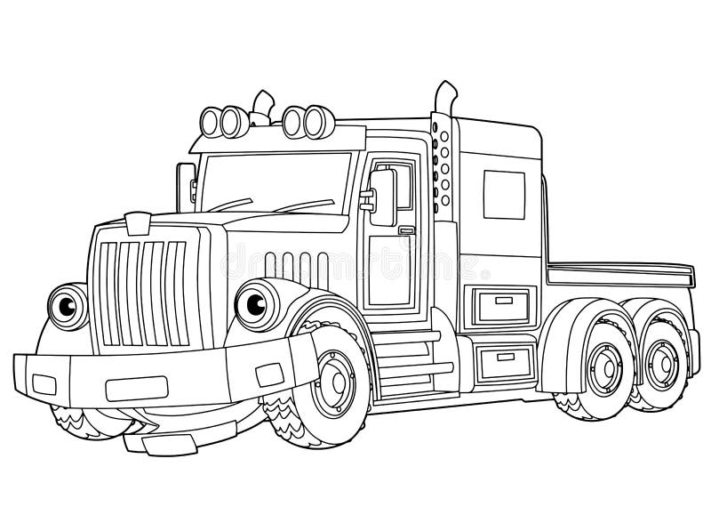 Cartoon scene with vector tow truck on white background