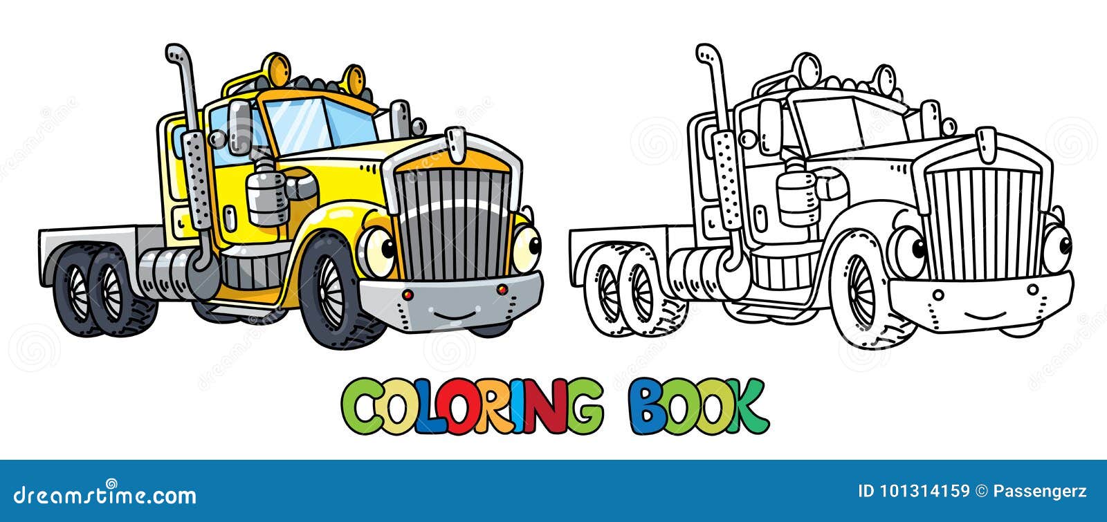 Funny heavy truck with eyes coloring book stock vector
