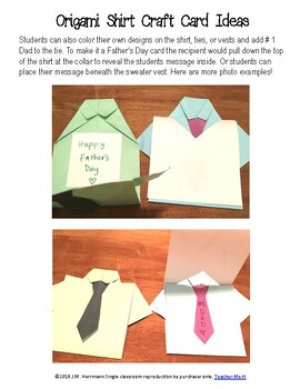 Fathers day origami shirt craft and card by teacher ms h tpt