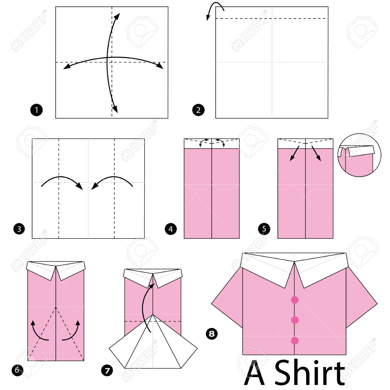 Step by step instructions how to make origami shirt royalty free svg cliparts vectors and stock illustration image