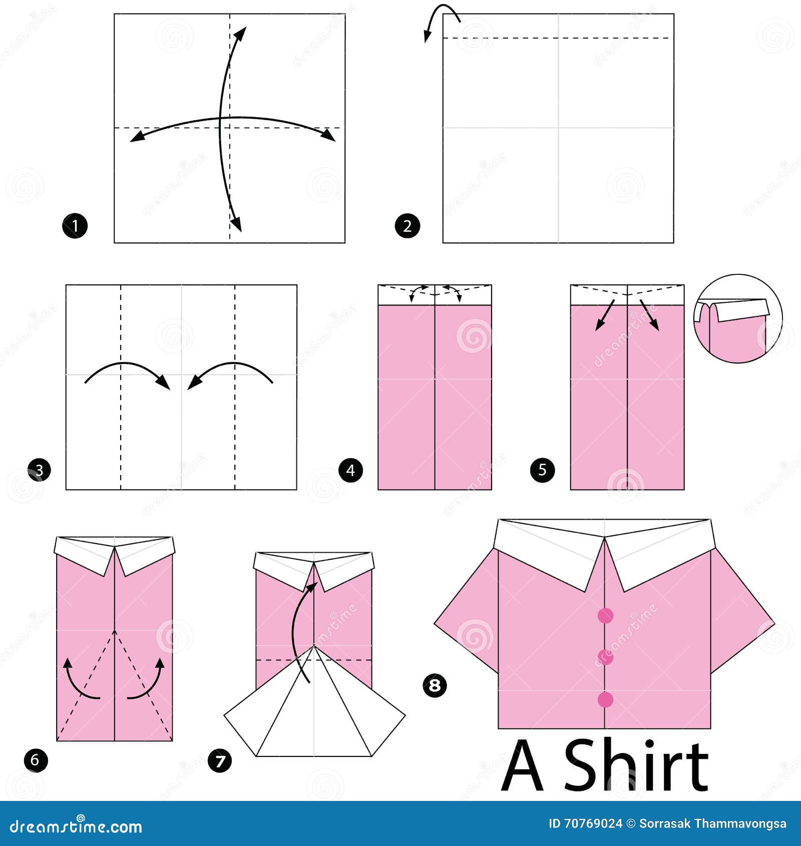 Step by step instructions how to make origami shirt stock vector